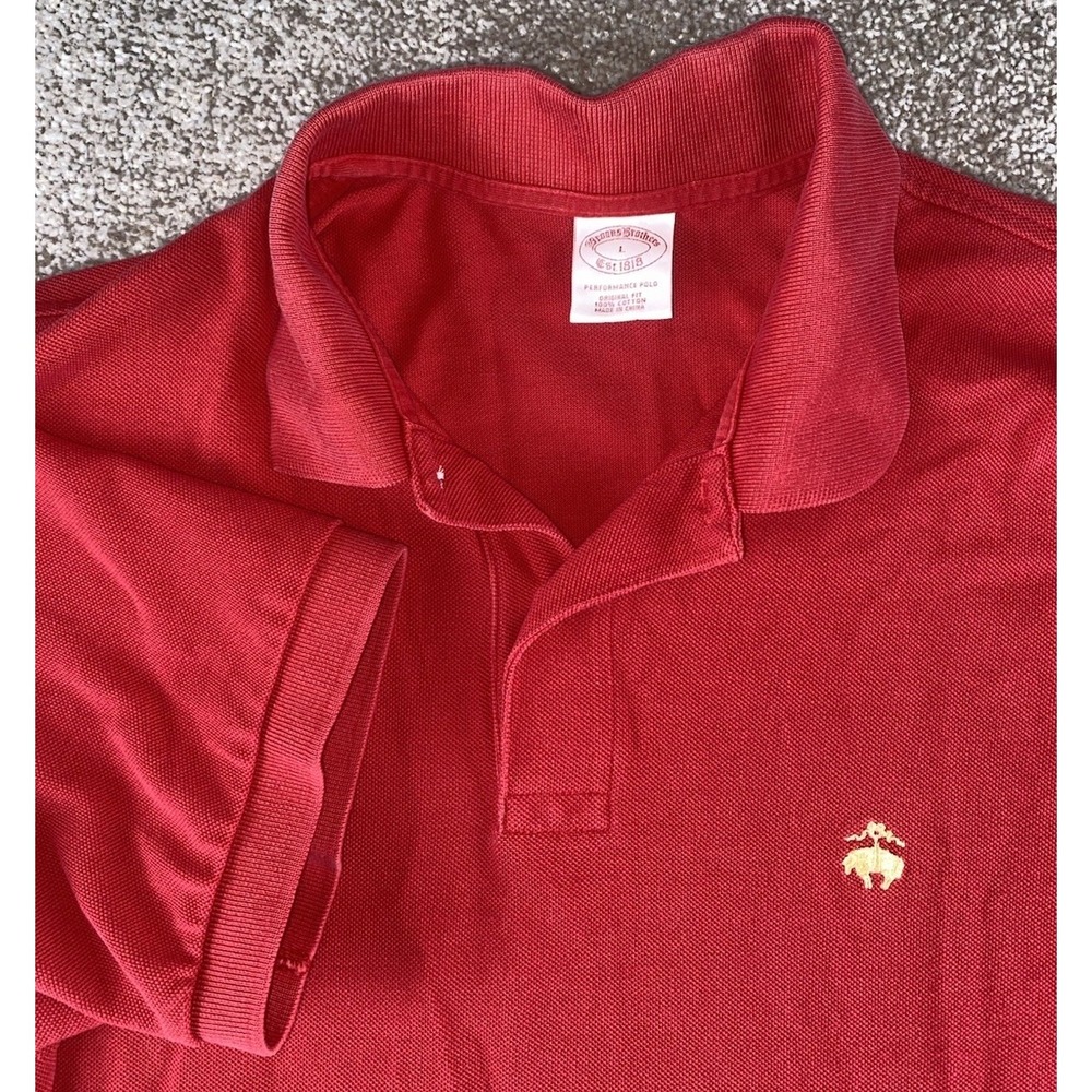 Brooks Brothers Performance Polo Cotton Solid Red Preppy Golden Lamb Mens L Prep